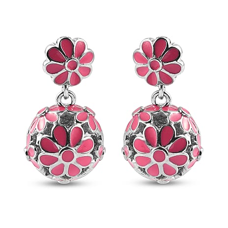 Dangling Enamelled Earrings (with Push Back) in Silver Tone