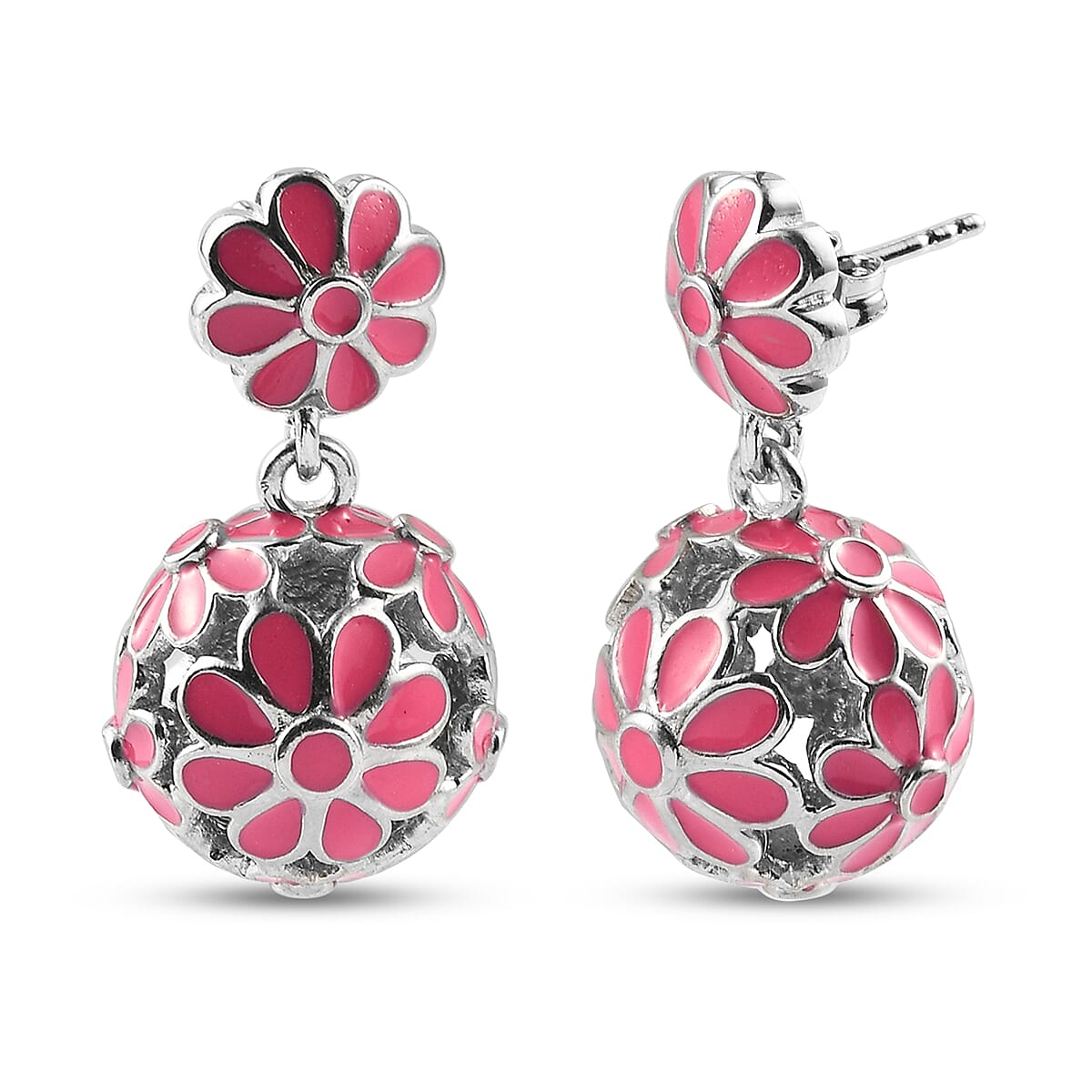 Dangling Enamelled Earrings (with Push Back) in Silver Tone