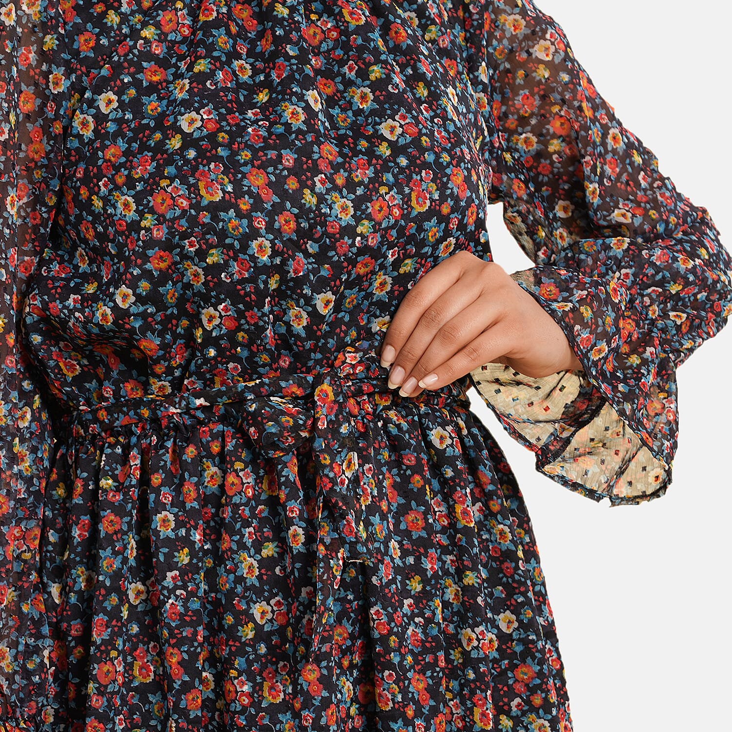 Floral Printed Dress (Size S, 8-10) - Black