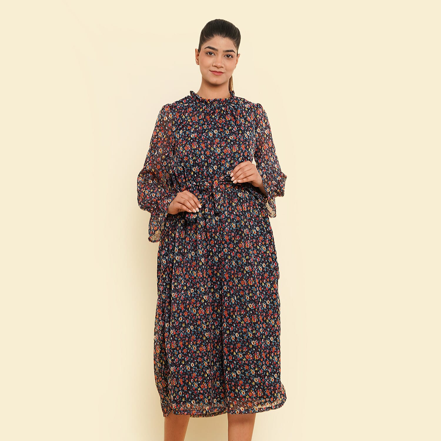 TAMSY Floral Printed Dress (Size M, 12-14) - Black