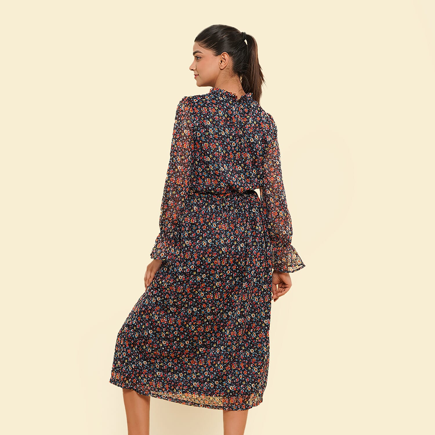 TAMSY Floral Printed Dress (Size M, 12-14) - Black