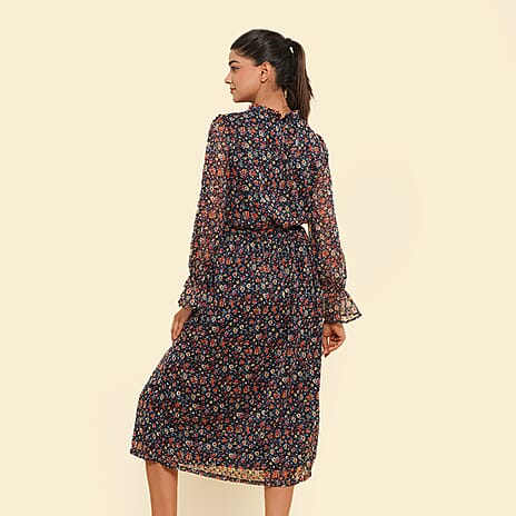 Floral Printed Dress (Size M, 12-14) - Black