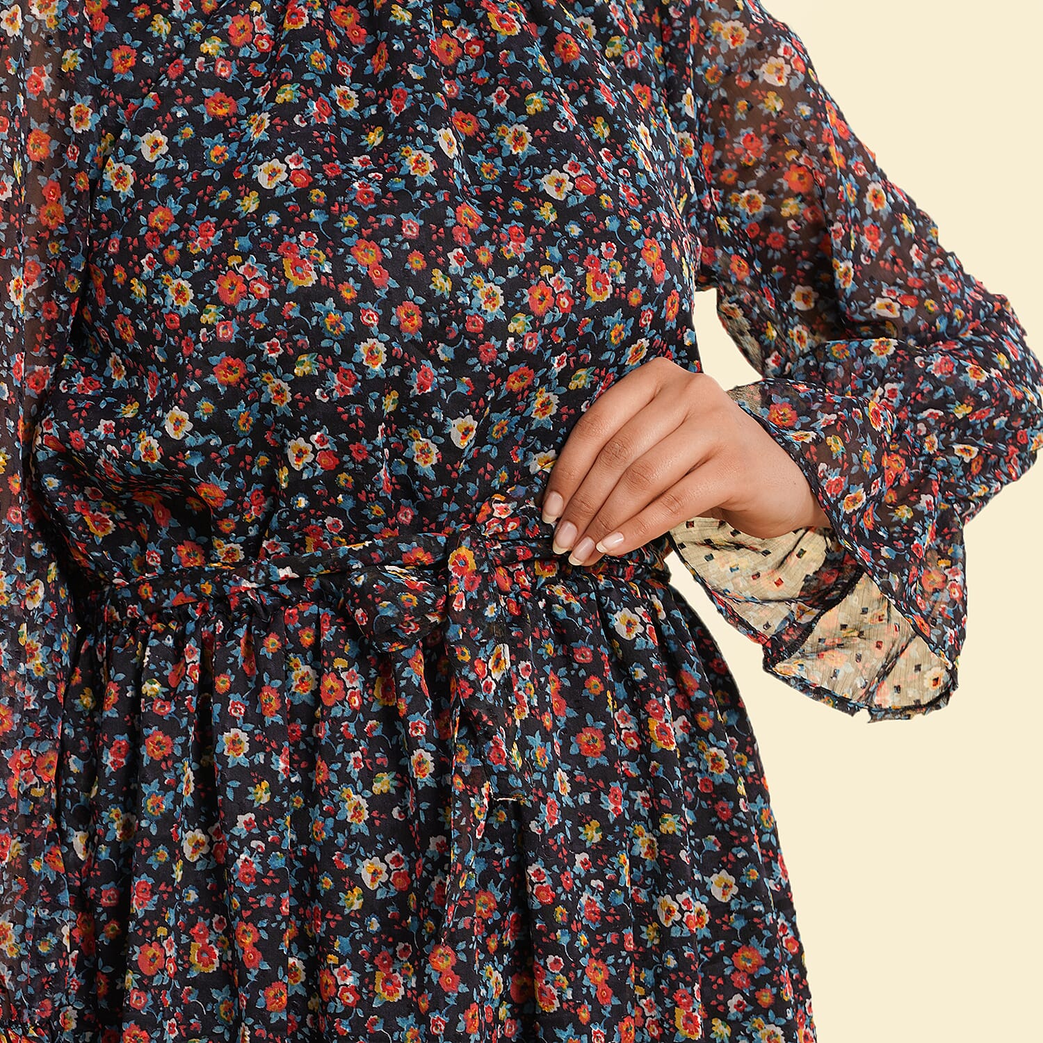 Floral Printed Dress (Size L, 16-18) - Black