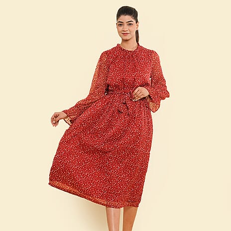 TAMSY Floral Printed Dress (Size L, 16-18) - Red