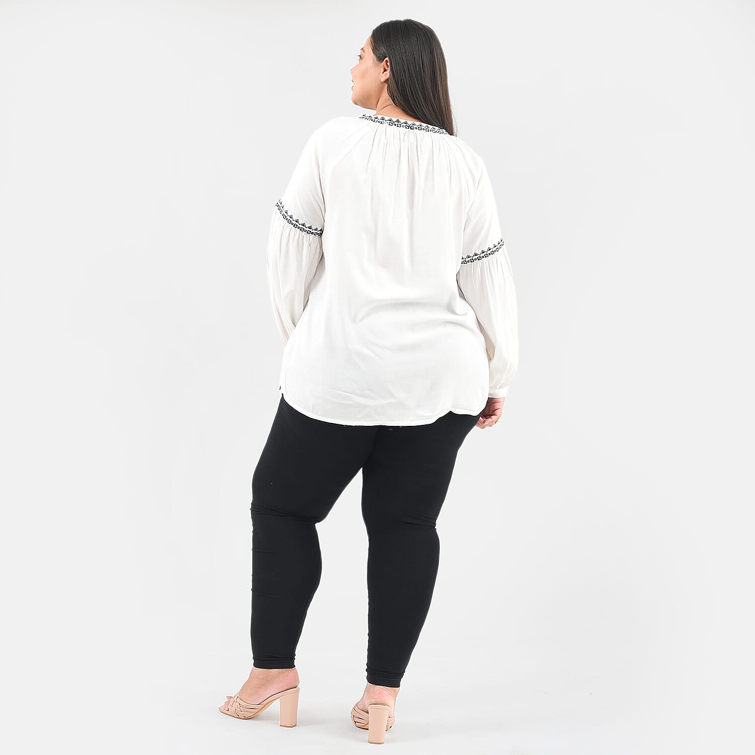 Tamsy Viscose Embroidery Top with Doori Tassel Full Sleeves - White