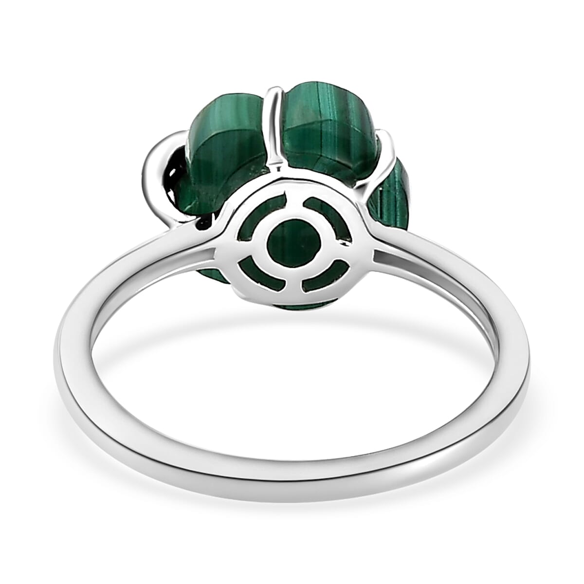 Malachite and Natural Cambodian Zircon Floral Ring in Sterling Silver 3.84 Ct.