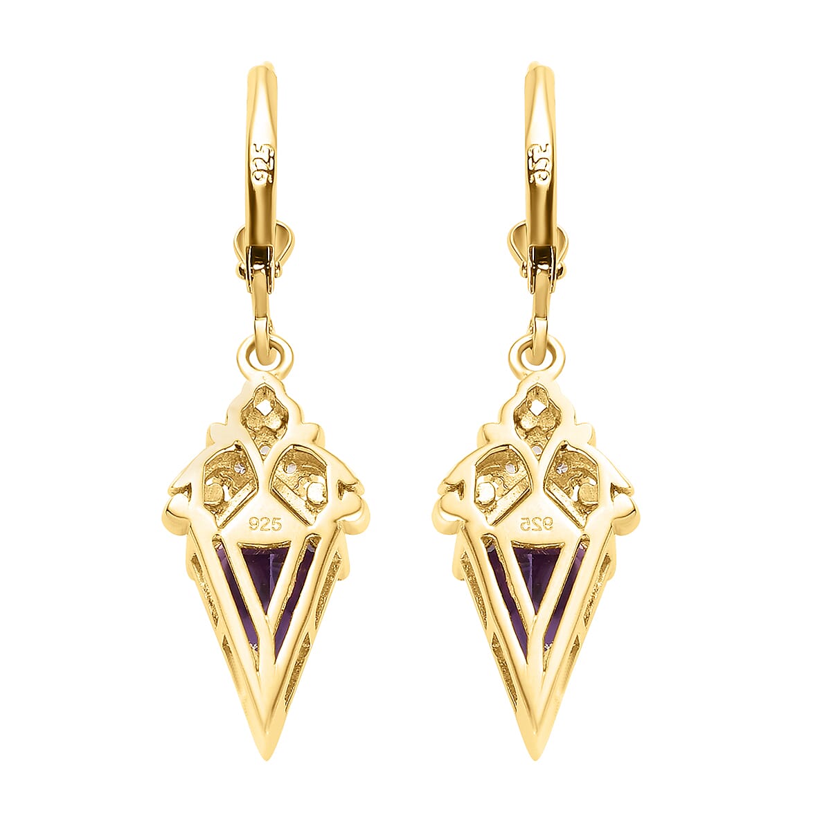 Amethyst and Natural Cambodian Zircon Dangling Earrings (Lever Back) in 14K Gold Overlay Sterling Silver 4.08 Ct.