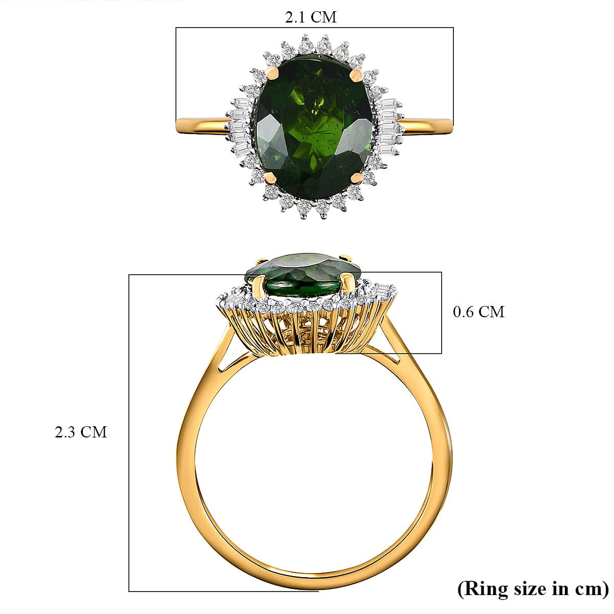 9K Yellow Gold AAA Chrome Diopside and Diamond Ring 3.86 Ct