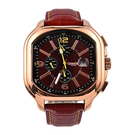 GAMAGES OF LONDON Hand Assembled Strato Automatic Movement Cherry Dial Water Resistant Watch with Cherry Colour Leather Strap