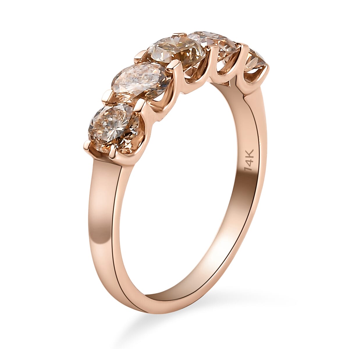 14K Rose Gold Natural Champagne Diamond 5 Stone Ring 2.00 Ct.