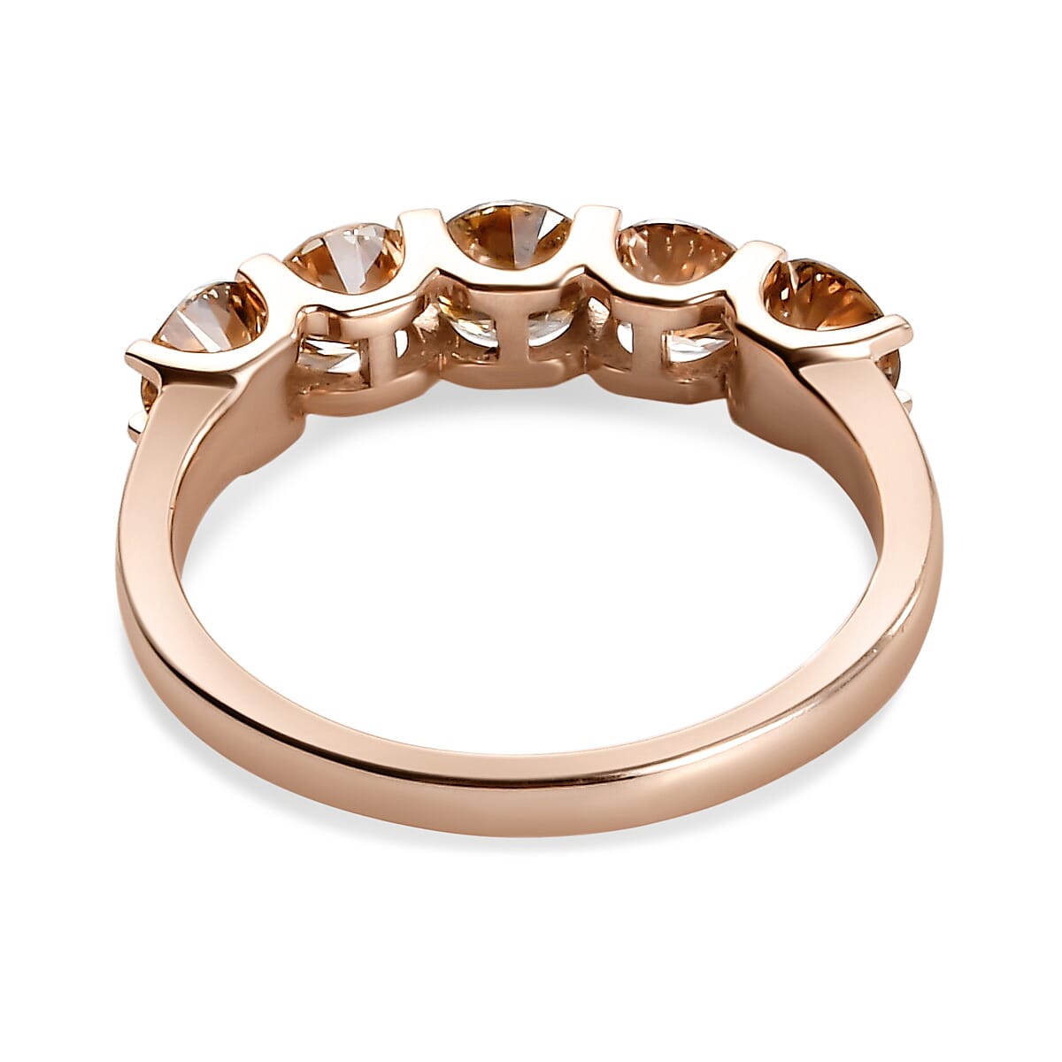 14K Rose Gold Natural Champagne Diamond 5 Stone Ring 2.00 Ct.
