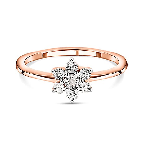 Diamond Floral Ring in 14K Gold Overlay Sterling Silver 0.006 Ct