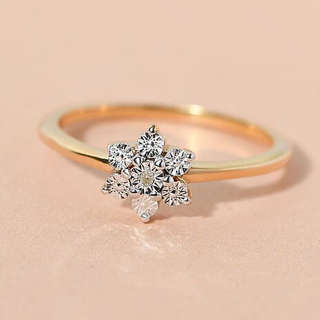 Diamond Floral Ring in 18K Yellow Gold Vermeil Plated Sterling Silver 0.006 Ct