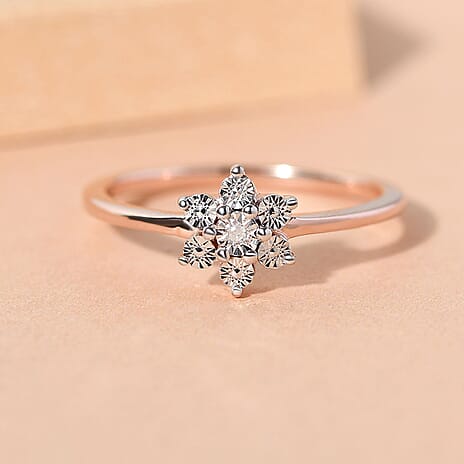 Diamond Floral Ring in 14K Gold Overlay Sterling Silver 0.006 Ct