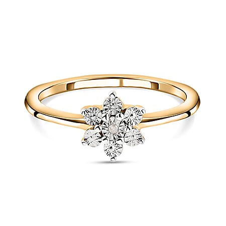 Diamond Floral Ring in Yellow Gold Plated Sterling Silver