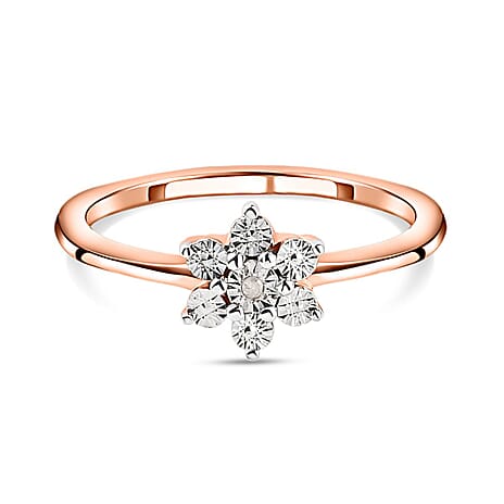 Diamond Floral Ring in 18K Vermeil Rose Gold Plated Sterling Silver 0.006 Ct