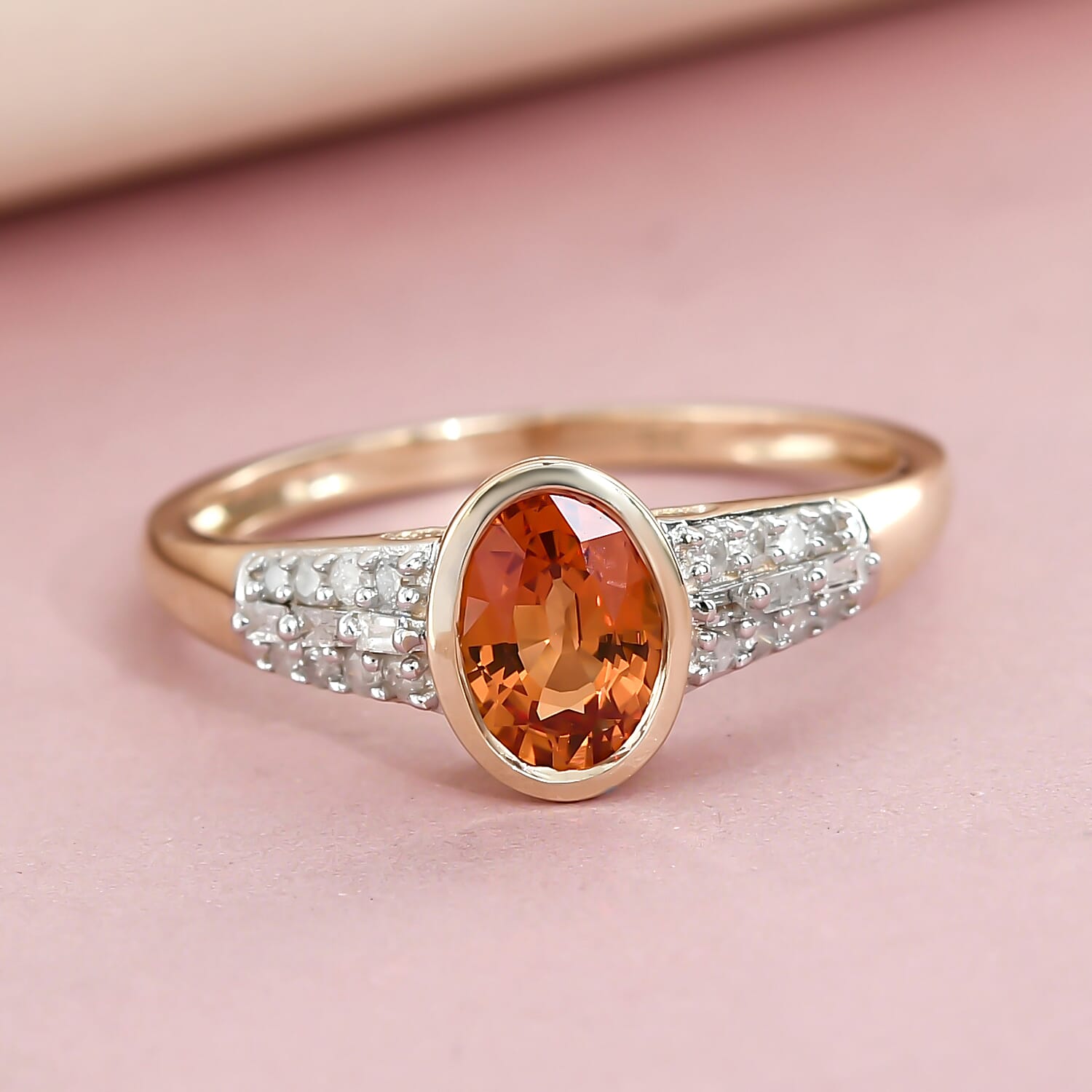 9K Yellow Gold Shipwreck Thai Orange Sapphire and Diamond Ring 1.18 Ct.