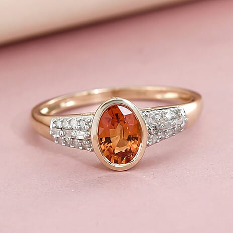 9K Yellow Gold Shipwreck Thai Orange Sapphire and Diamond Ring 1.18 Ct.