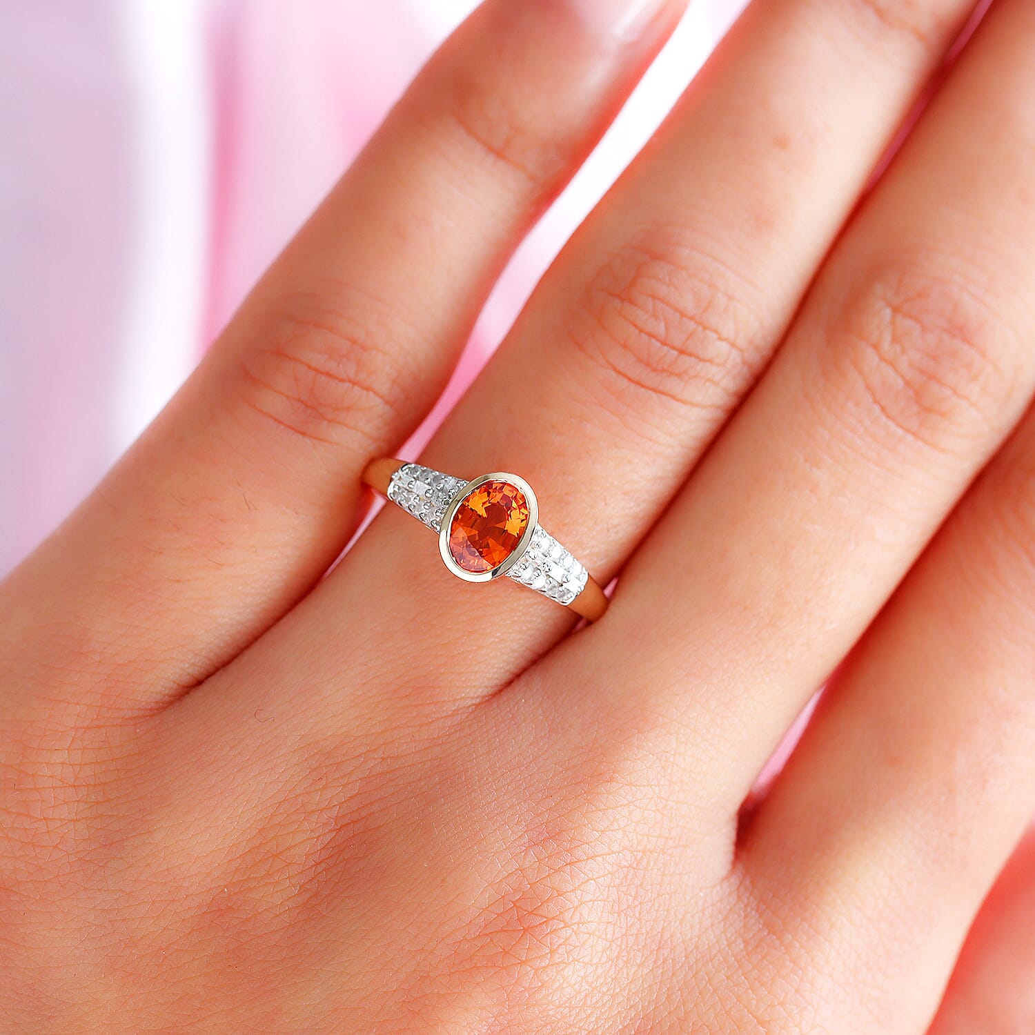 9K Yellow Gold Shipwreck Thai Orange Sapphire and Diamond Ring 1.18 Ct.