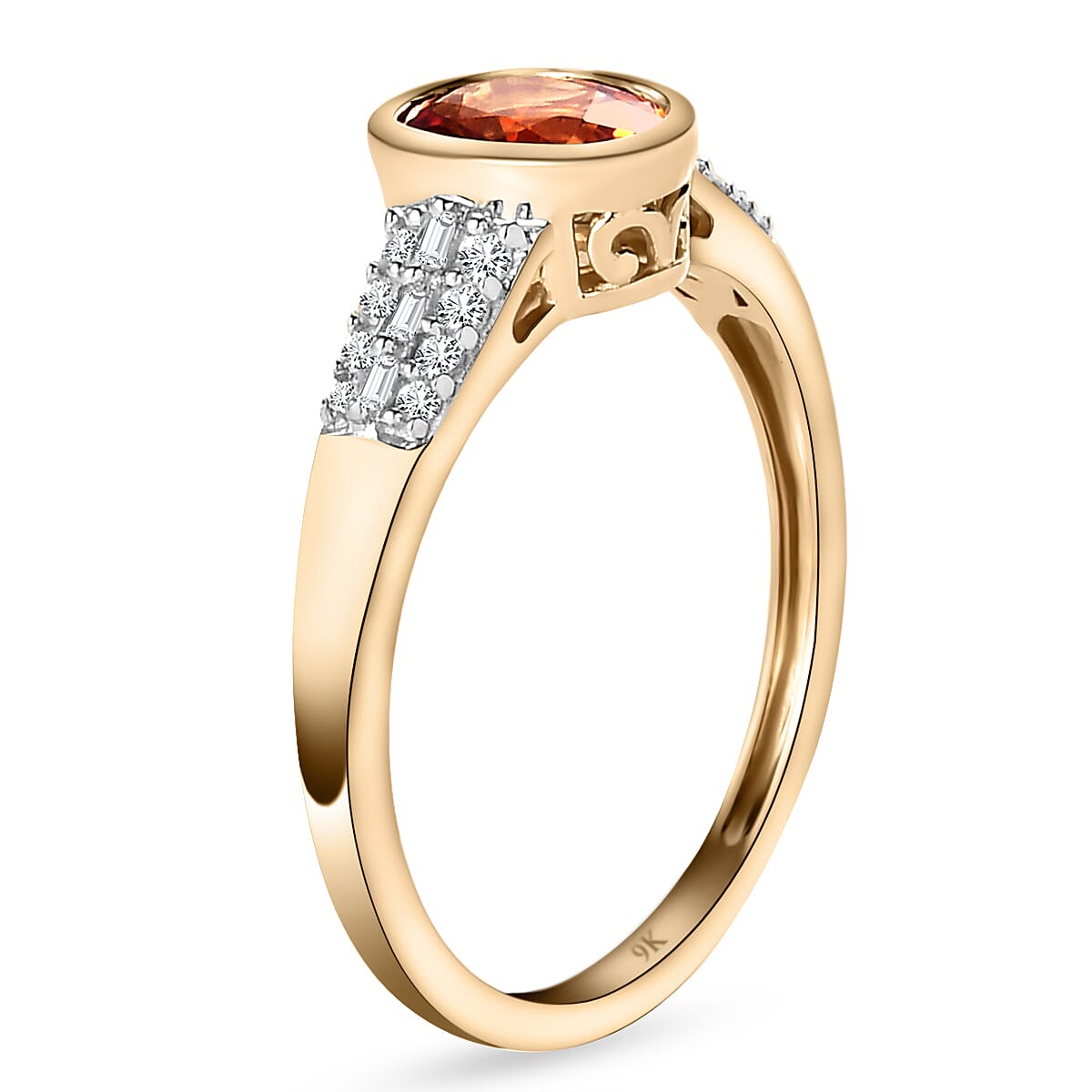 9K Yellow Gold Shipwreck Thai Orange Sapphire and Diamond Ring 1.18 Ct.