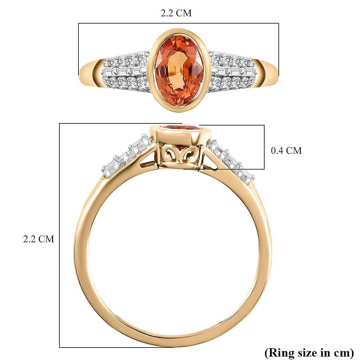 9K Yellow Gold Shipwreck Thai Orange Sapphire and Diamond Ring 1.18 Ct.