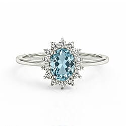 Designer Inspired Birthstone Halo Ring in Sterling Silver