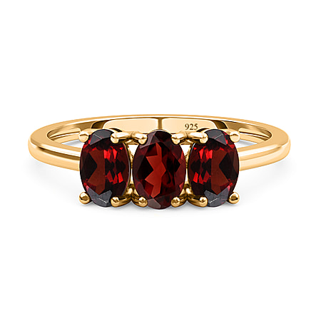 1.680 Ct. Mozambique Garnet Trilogy Ring in 18K Yellow Gold Over Sterling Silver