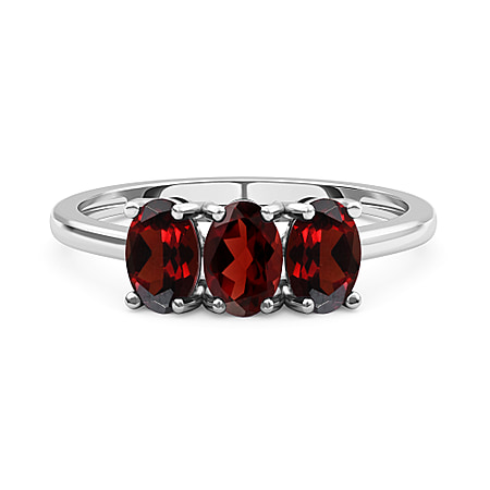 Mozambique Garnet Trilogy Ring in Platinum Overlay Sterling Silver 1.57 Ct.