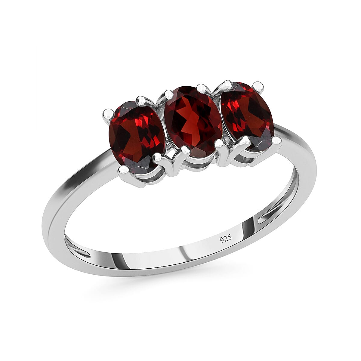 Mozambique Garnet Trilogy Ring in Sterling Silver