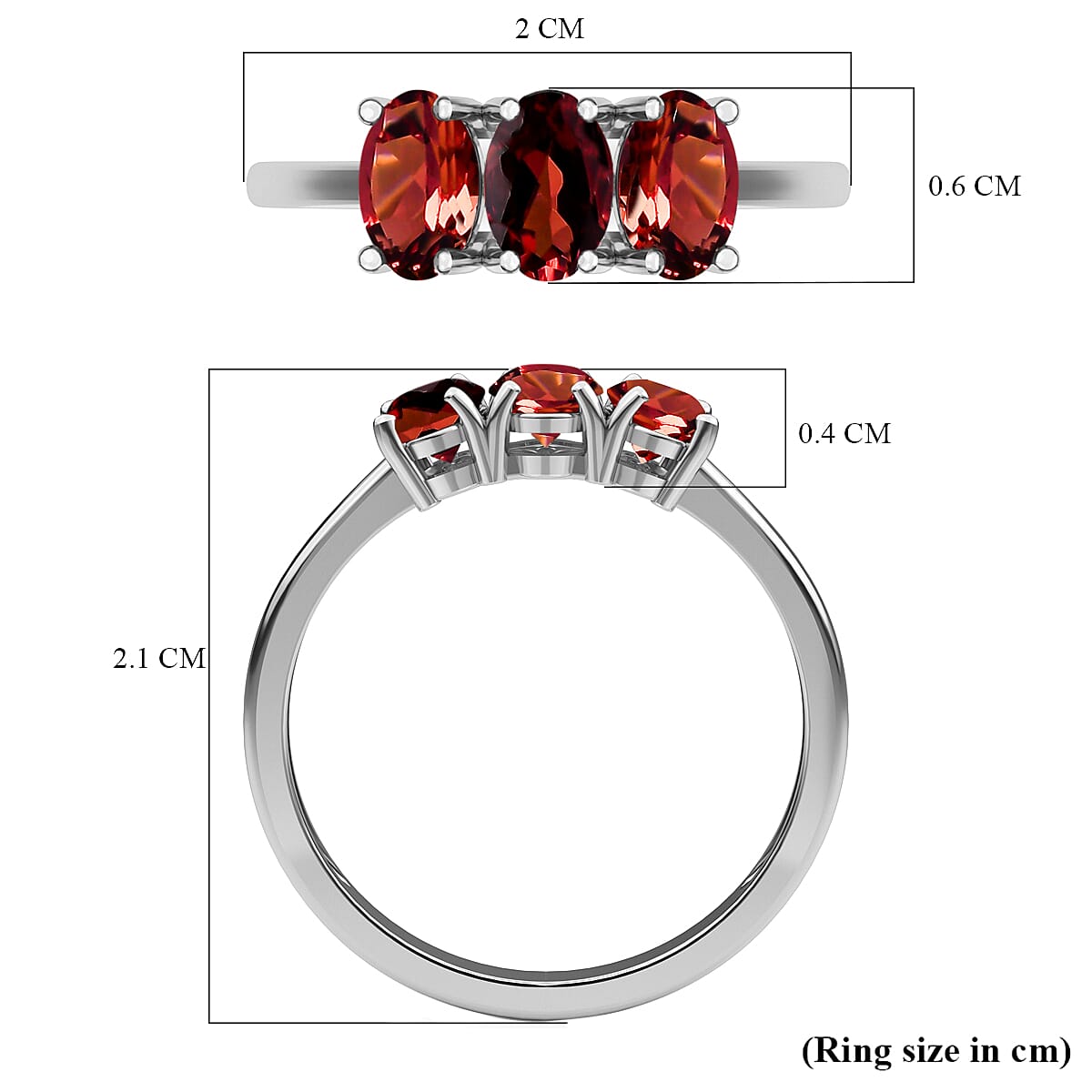 Mozambique Garnet Trilogy Ring in Sterling Silver