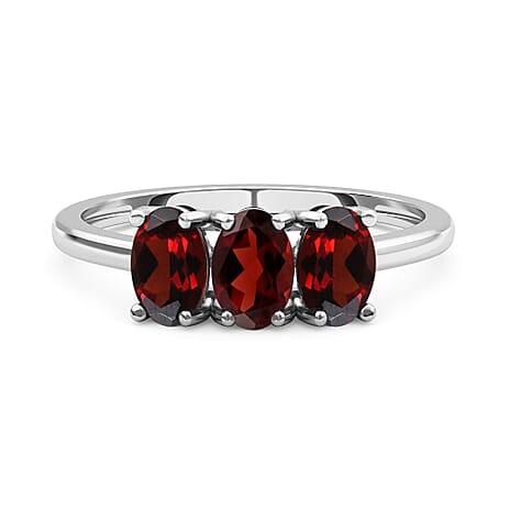Mozambique Garnet Trilogy Ring in Platinum Overlay Sterling Silver 1.57 Ct.