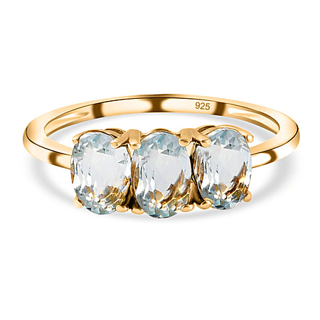 Aquamarine Trilogy Ring in 18K Yellow Gold Vermeil Over Sterling Silver 1.22 Ct.