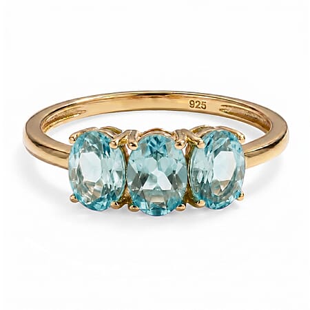 Aquamarine Trilogy Ring in 18K Vermeil Yellow Gold Over Sterling Silver Aquamarine Trilogy Ring in 18K Vermeil Yellow Gold Over Sterling Silver