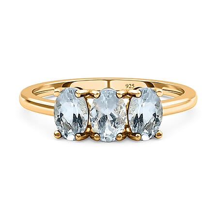 Aquamarine Trilogy Ring in 18K Yellow Gold Vermeil Over Sterling Silver 1.22 Ct.