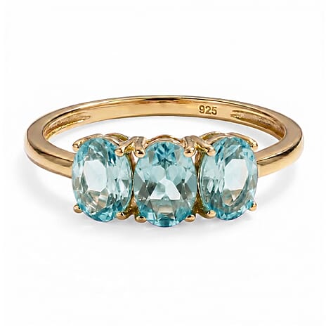 Aquamarine Trilogy Ring in 18K Yellow Gold Vermeil Plated Sterling Silver 1.22 Ct.