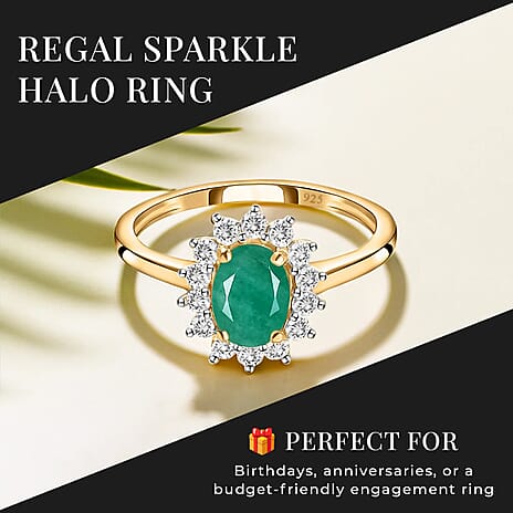 Socoto Emerald and Natural Cambodian Zircon in 18K Vermeil Yellow Gold Plated Sterling Silver 1.21 Ct.
