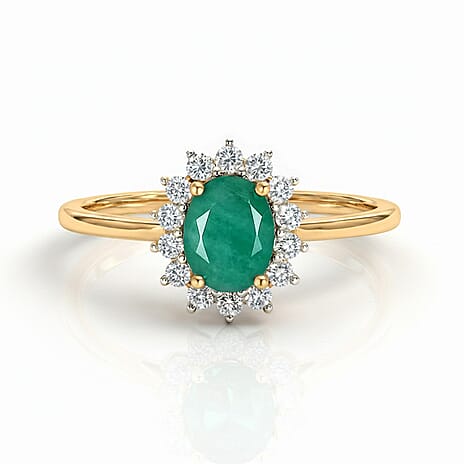 Socoto Emerald and Natural Cambodian Zircon in 18K Vermeil Yellow Gold Plated Sterling Silver 1.21 Ct.