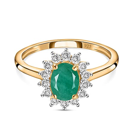 Socoto Emerald May Birthstone Halo Ring with Natural Cambodian Zircon in Sterling Silver with 18K Vermeil Yellow Gold
