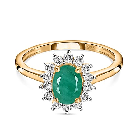 Socoto Emerald May Birthstone Halo Ring with Natural Cambodian Zircon in Sterling Silver with 18K Vermeil Yellow Gold