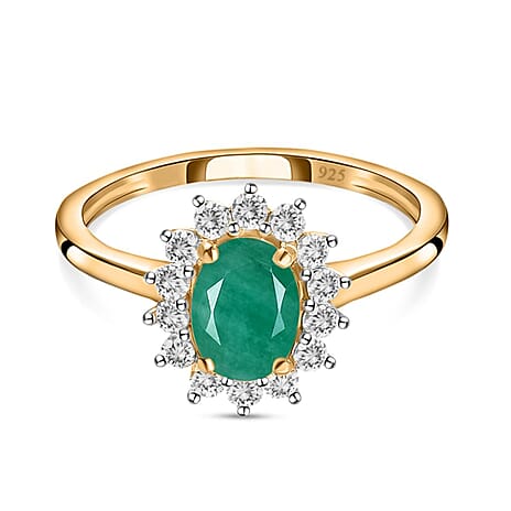 Socoto Emerald and Natural Cambodian Zircon in 18K Vermeil Yellow Gold Plated Sterling Silver 1.21 Ct.