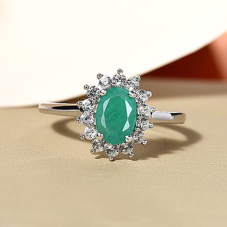 Socoto Emerald and Natural Cambodian Zircon in Platinum Overlay Sterling Silver 1.21 Ct.