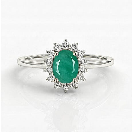 Socoto Emerald and Natural Cambodian Zircon in Platinum Overlay Sterling Silver 1.21 Ct.