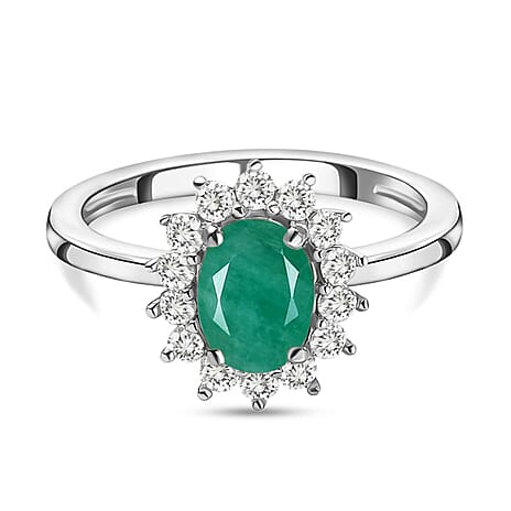 Socoto Emerald and Natural Cambodian Zircon in Platinum Overlay Sterling Silver 1.21 Ct.