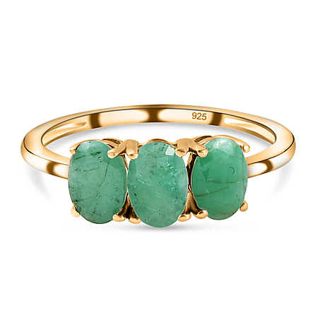 Emerald Trilogy Ring in 14K Gold Overlay Sterling Silver