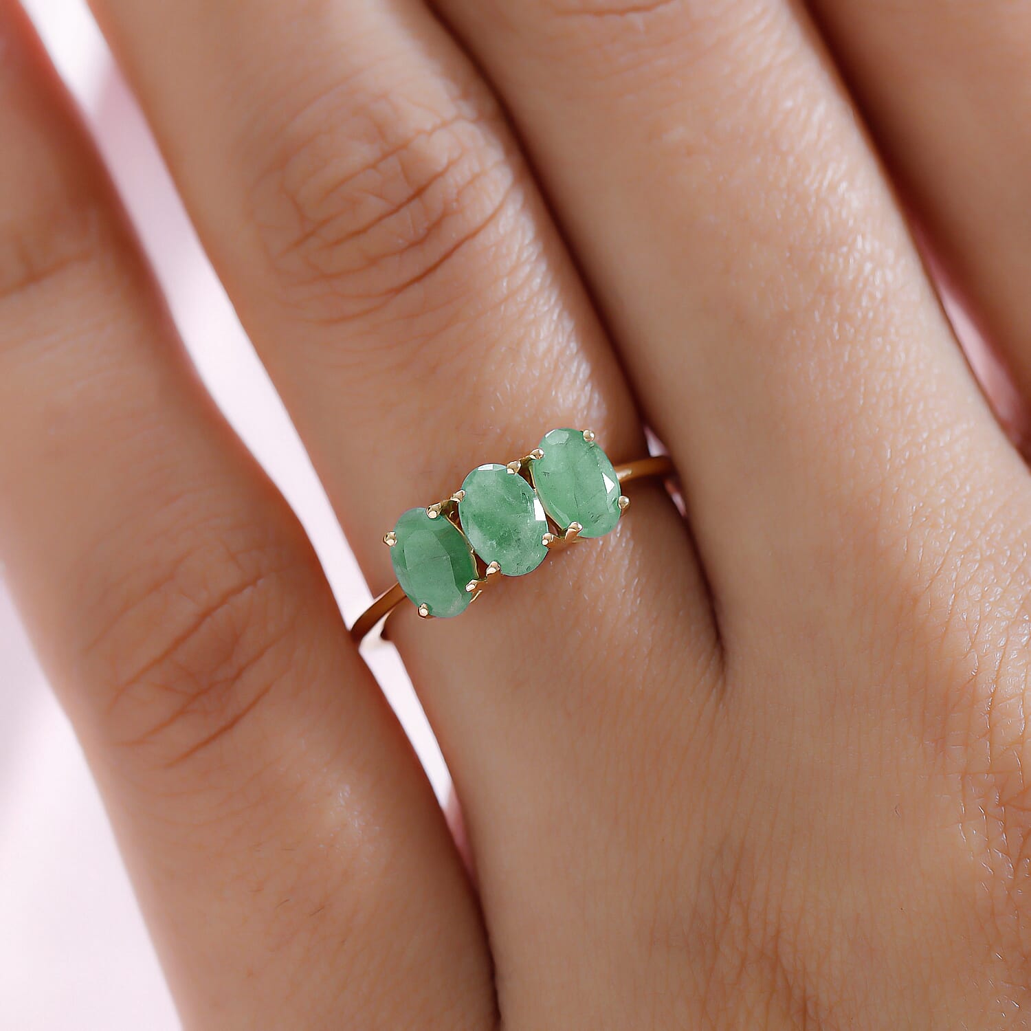 Emerald Trilogy Ring in 18K Yellow Gold Vermeil Plated Sterling Silver 1.40 Ct.