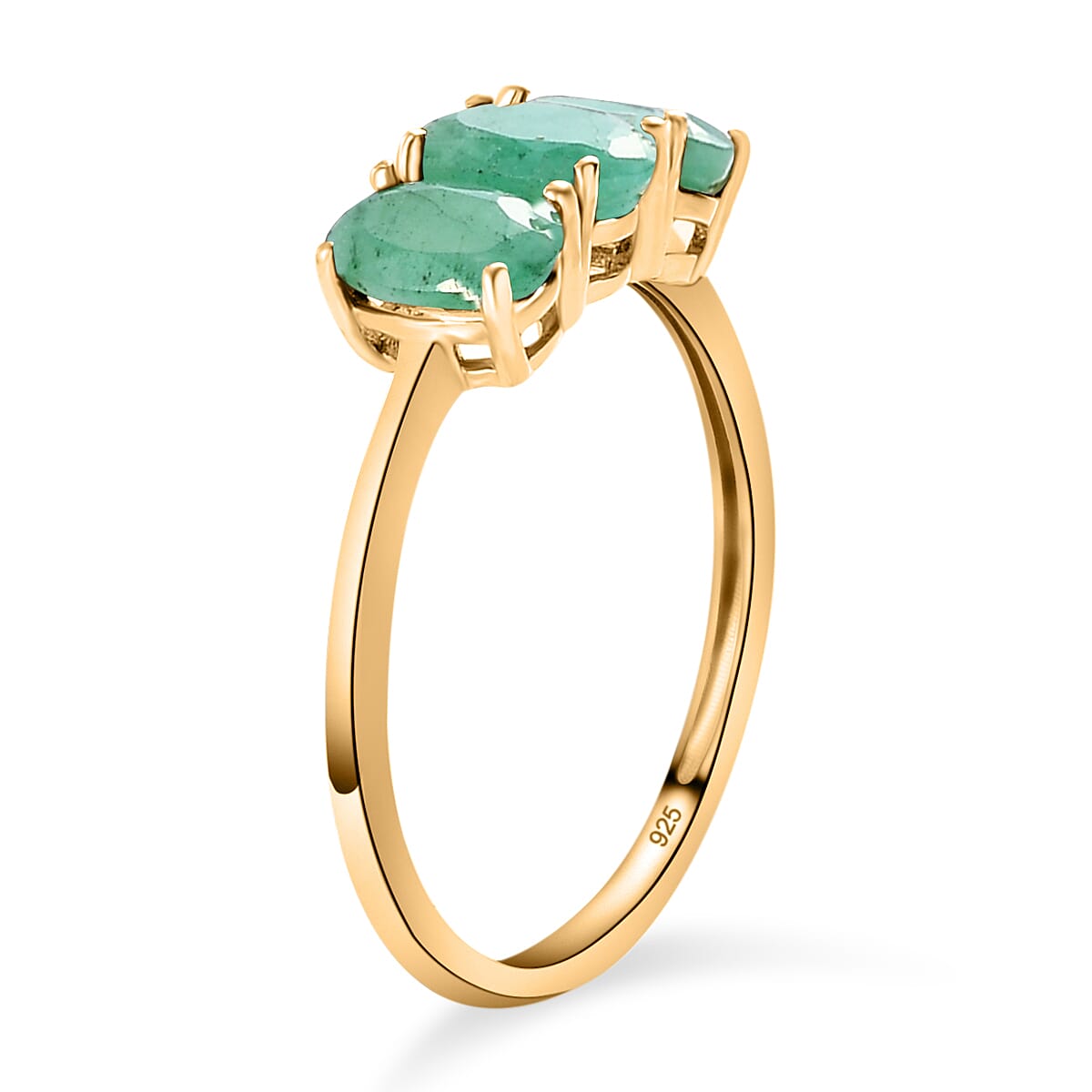 Emerald Trilogy Ring in 18K Yellow Gold Vermeil Plated Sterling Silver 1.40 Ct.