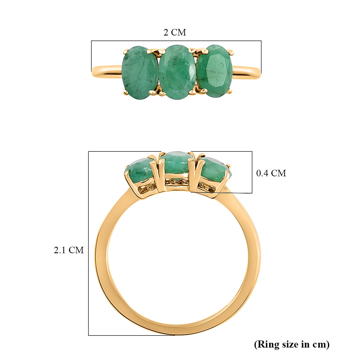 Emerald Trilogy Ring in 18K Yellow Gold Vermeil Plated Sterling Silver 1.40 Ct.
