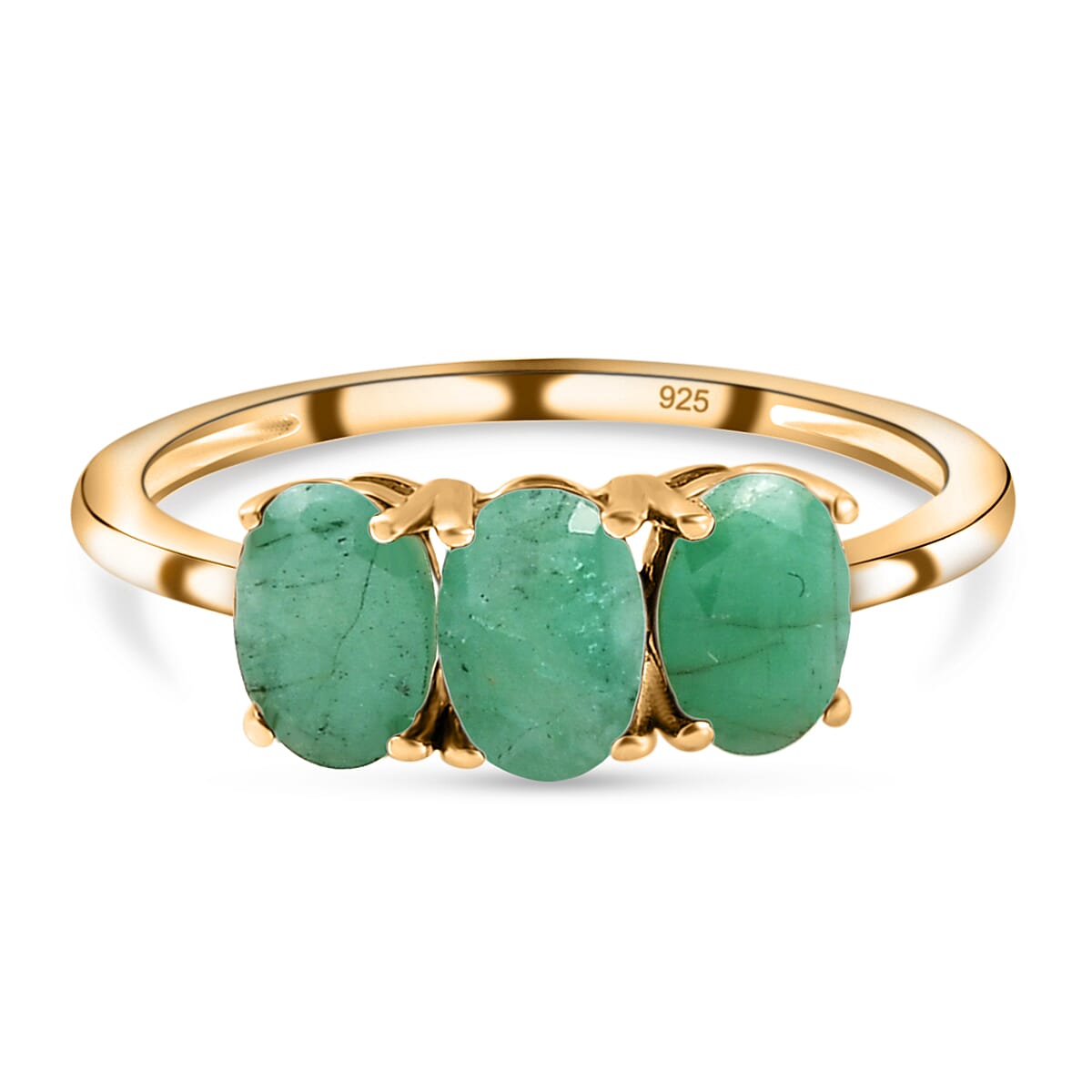 Emerald Trilogy Ring in 18K Vermeil Yellow Gold Over Sterling Silver