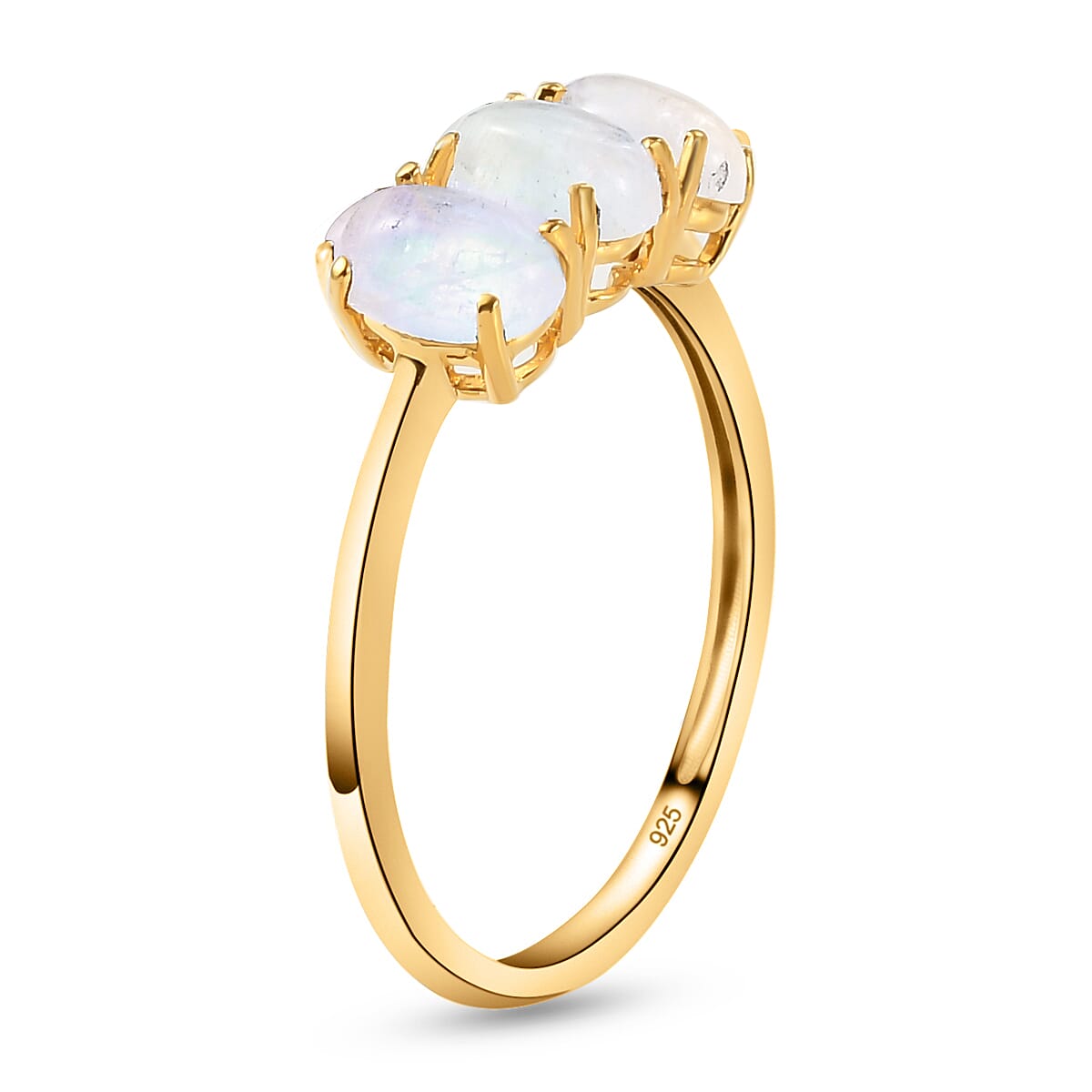 Rainbow Moonstone Trilogy Ring in Platinum Overlay Sterling Silver 1.78 Ct.