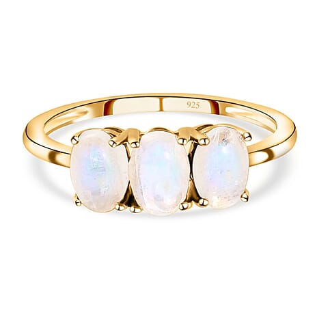 Rainbow Moonstone Trilogy Ring in Platinum Overlay Sterling Silver 1.78 Ct.